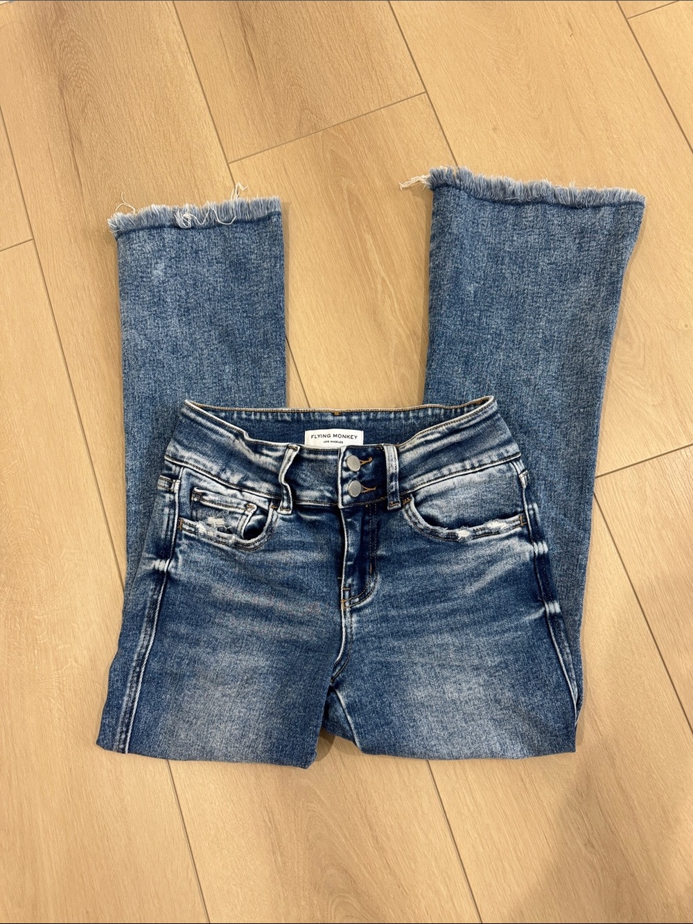 Flying Monkey Frayed Hem Cropped Blue Denim Jeans
